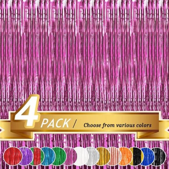 Pink FringeCurtain,Metallic PhotoBooth Backdrop Tinsel Door Curtains for Wedding - Picture 1 of 6